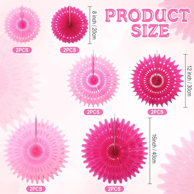Outus 12 Pcs Hanging Honeycomb Paper Fans Sets, Fiesta Hot Pink Party - Image 2