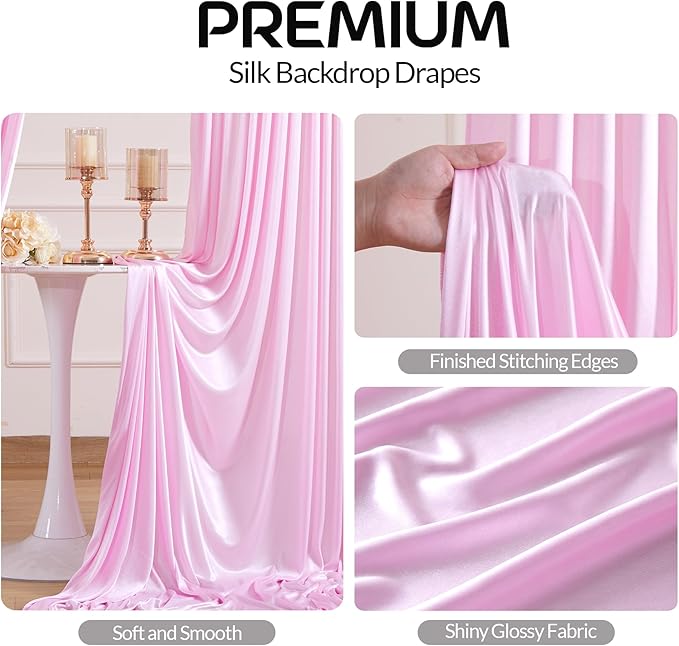 Pink Satin Backdrop Curtains 2 Panels - Image 2