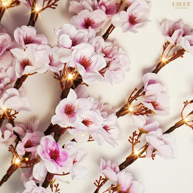 Uieke 3PCS Lighted Cherry Blossom Branches, 30in Artificial Cherry Blossom - Image 2