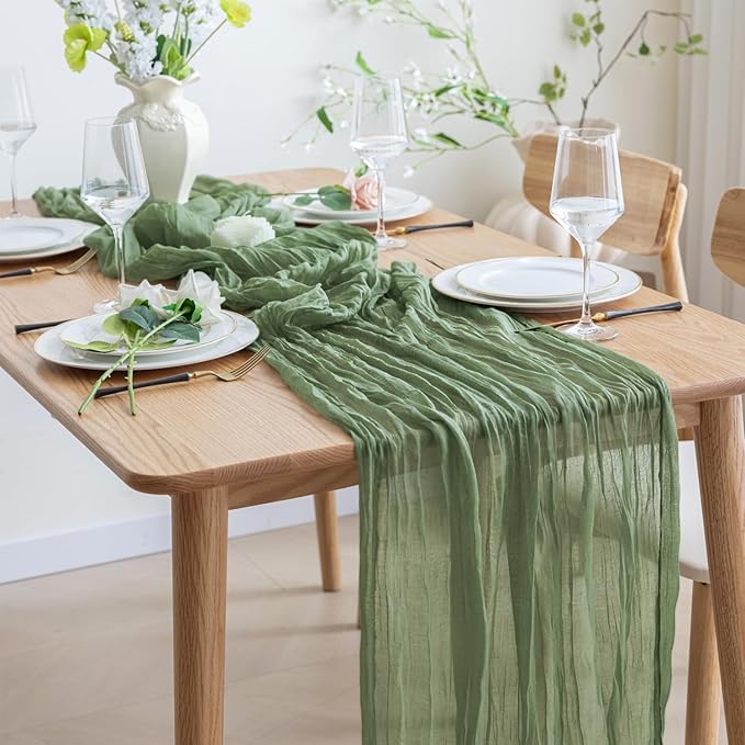 Asee'm 4pcs Cheesecloth Table Runner 120 Inches Sage Green Boho Gauze Cheese - Image 6