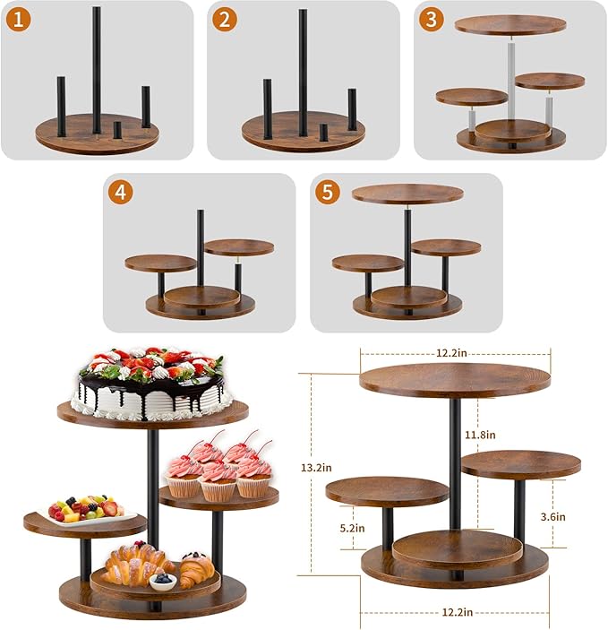 Rustic 4-Tier Rotating Wooden Cupcake Tower Stand - Image 6