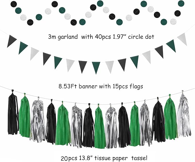 Black Green Silver Football Party-Decorations - Image 3
