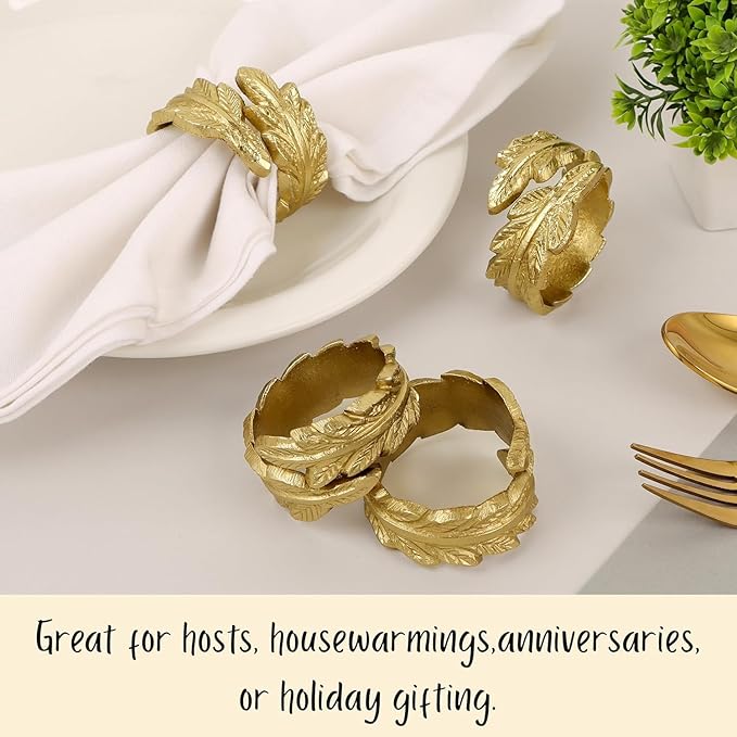 Gold Leaf Napkin Rings Set of 12 - Image 4
