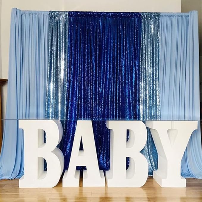 Baby Blue Sequin Backdrop 2 Panels 2FTx8FT Party Backdrop Curtains Glitter - Image 4