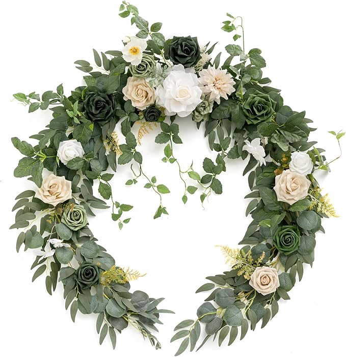 Ling's Moment Summer Green Flower Garland - 6FT Eucalyptus & Rose - Sweetheart by LingsMoment