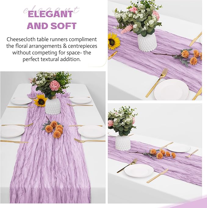 Aktor 4 Pack Lavender Table Runner Boho Cheesecloth Table Runner Semi Sheer - Image 4