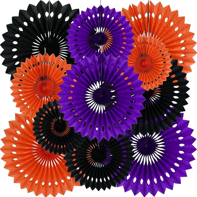 BEISHIDA Black Orange Purple Hanging Honeycomb Round Paper Fans Decoration Set by Beishida