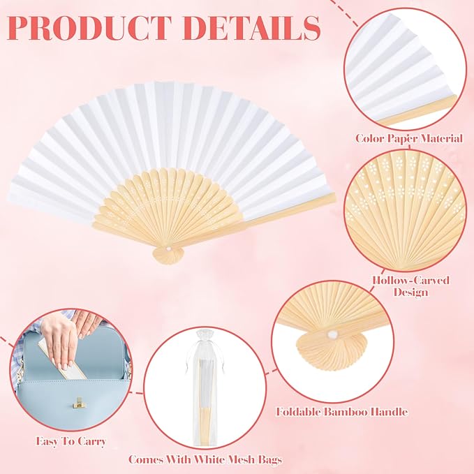24 Pieces Hand Held Bamboo Folding Fans Paper Fans Handheld - Image 3