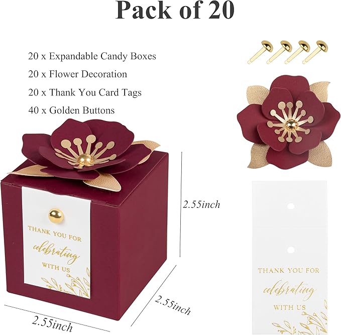 FEIYI 20 PCS Favor Boxes, 3 In 1Burgundy Candy Boxes - Image 2