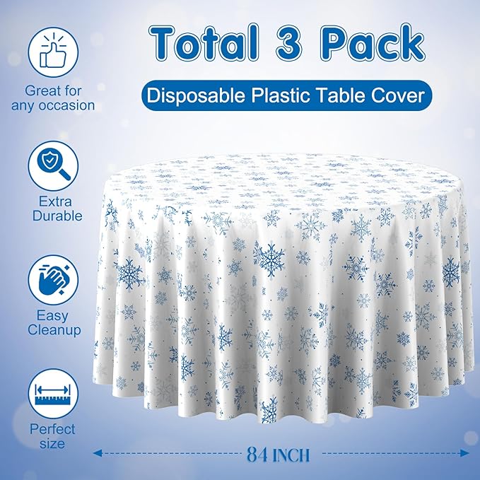3 Pieces Christmas Snowflake Plastic Party Tablecloth Decorations, Disposable - Image 2