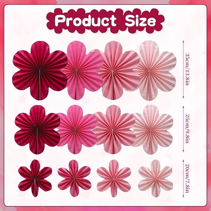BestoFun 12 PCS Paper Flowers Fans Hot Pink Party Decorations Paper Flowers - Image 2