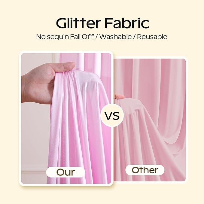Pink Glitter Backdrop Curtain for Parties Wedding, 10Ft x 10Ft Satin Shimmer - Image 3