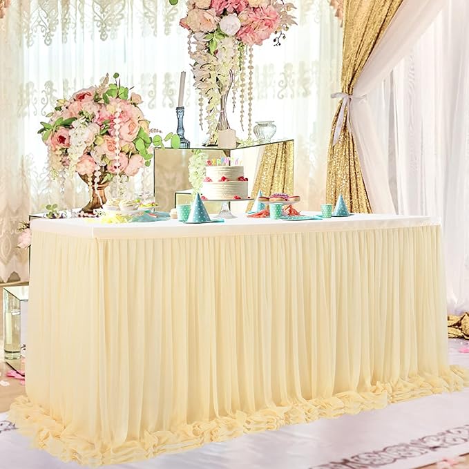 14ft Champagne Table Skirt Tulle Wedding Table Cloth Elegant Tutu Table Skirt - Image 5