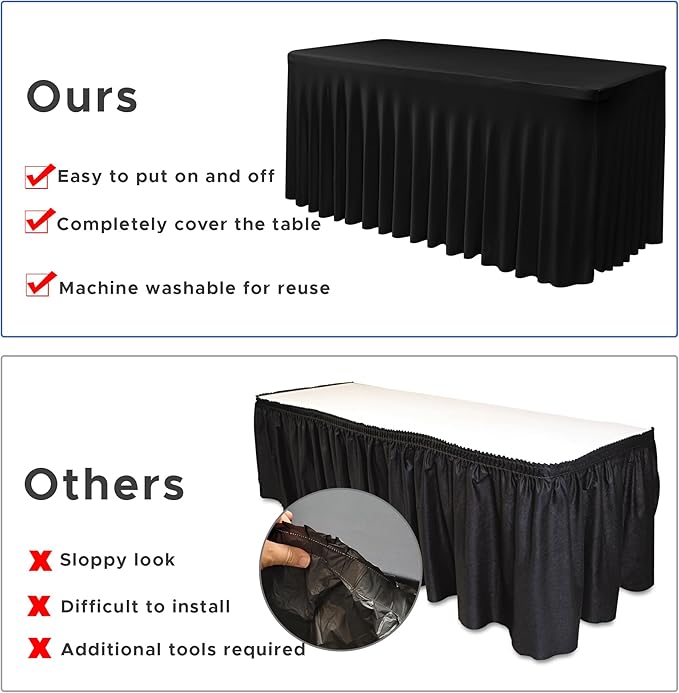 Nasitos Black Table Skirt for 6 Foot Rectangle Tables, 4 Pack - Image 5