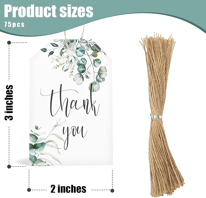 SallyFashion 75PCS Thank You Gift Tags 2x3 inch Kraft Paper Tags - Image 2