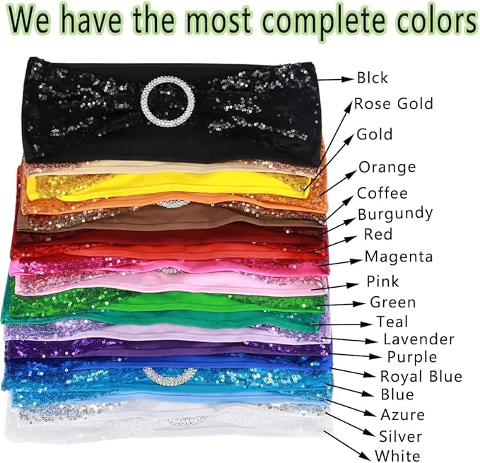 Chair Sashes Sequin Stretch Chair Bands Spandex Polyester Bows - Image 8