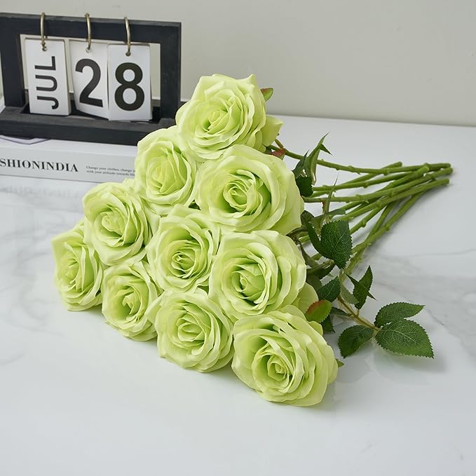 Artificial Rose 10pcs Open Flower Bouquet Faux Rose Stems - Image 5