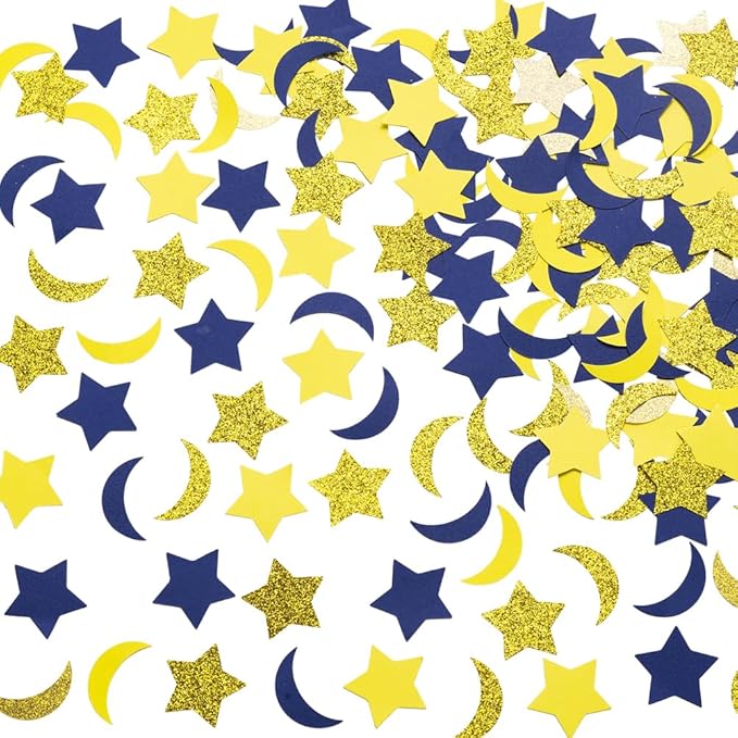 Gold Blue and Yellow Star and Moon Confetti Table Decoration by MOWO