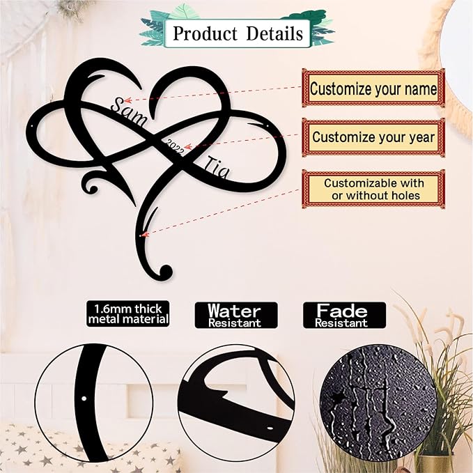 Custom Infinity Metal Sign, Personalized Metal Name Sign Engagement Wedding - Image 6