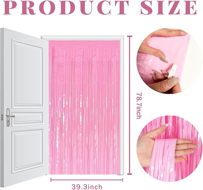 20 Pack Foil Curtain Pink Backdrop Streamers Metallic Tinsel Fringe Curtains - Image 7