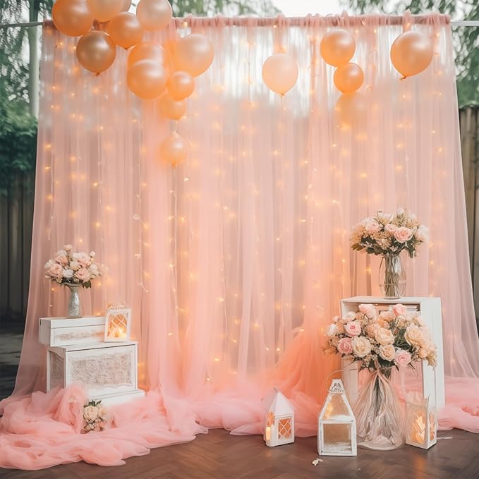 30×10ft Peach Tulle Backdrop Curtain - Image 7