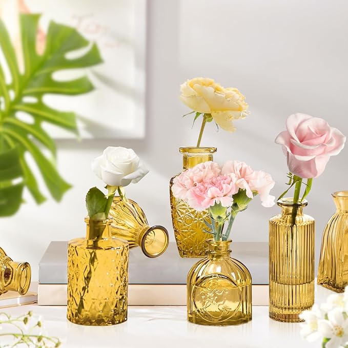 Amber Gold Glass Bud Vases Set of 24, Vintage Small Vases - Image 5