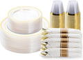 BESTVIP 175PCS Clear Gold Plastic Dinnerware Set, Disposable Party Plates by Bestvip