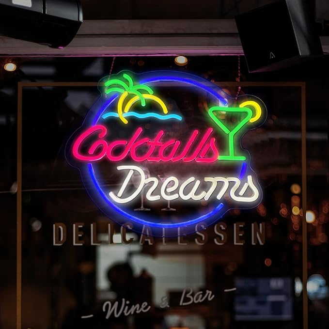 Cocktails Dreams Neon Sign Led Wall Decor Man Cave Neon Light Up Signs Wall Art - Image 6