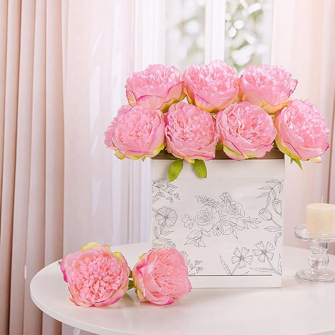U'Artlines 2 Bouquet 10 Heads Artificial Peony Silk Flower Leaf Home Office - Image 9