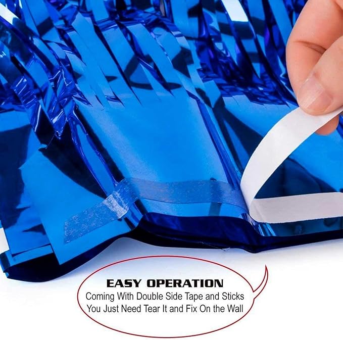 4 Pack Blue Foil Fringe Curtain Backdrop, 3.28Ftx8.2Ft Metallic Tinsel Streamers - Image 3