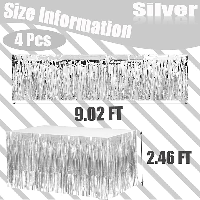 4 Pack 29x108 Inch Metallic Foil Fringe Tinsel Table Skirts - Image 2