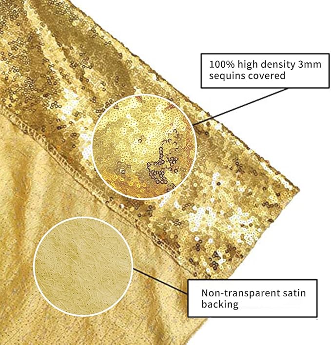 Poise3EHome 8Ft x 8Ft Gold Sequin Backdrop Curtain, Glitter Thick Satin - Image 5