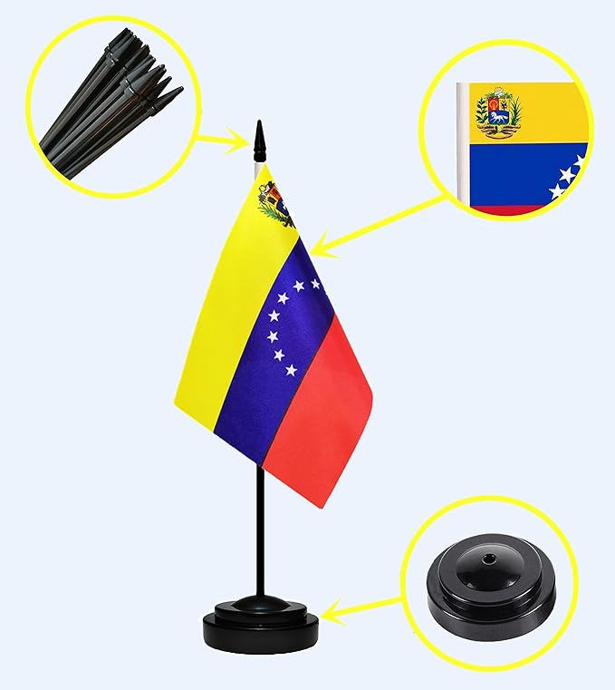 Venezuela Venezuelans Deluxe Desk Flag Set, Small Mini Miniature Venezuela - Image 2