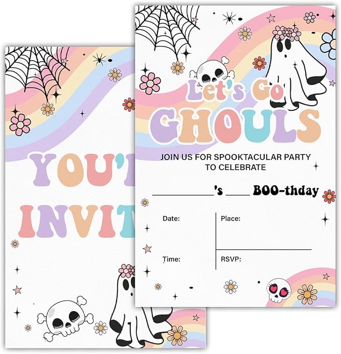 Halloween Birthday Invitations Groovy Rainbow Ghost Halloween Birthday Party by RNYJJ