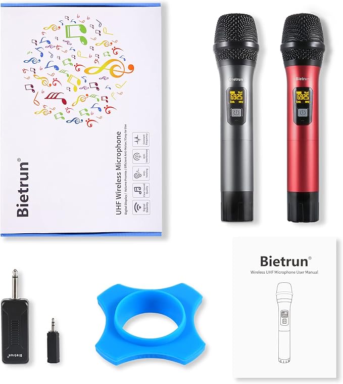 Bietrun Wireless Microphone, Professional UHF Metal Dual Handheld Cordless - Image 9