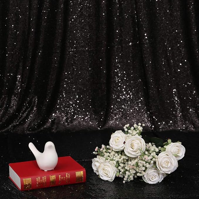 Eternal Beauty Black Sequin Backdrop, 5x7 Ft Halloween Glitter Background - Image 6