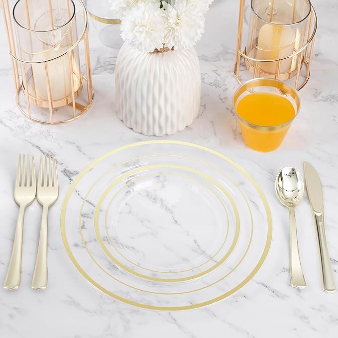 600PCS Clear Gold Plastic Plate Set, Plastic Plates - Image 6