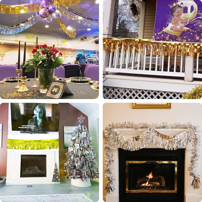6 Pack Black Total 60 Feet Foil Fringe Garland Metallic Tinsel Banner Wall - Image 7