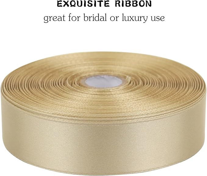 Champagne Solid Satin Ribbon 1 Inch 50 Yards Solid Polyester Fabric Ribbon - Image 4