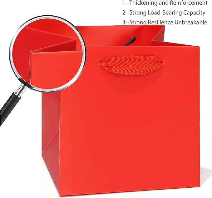 Red Paper Gift Bag Small Square Bottom Paper Bags - Image 4
