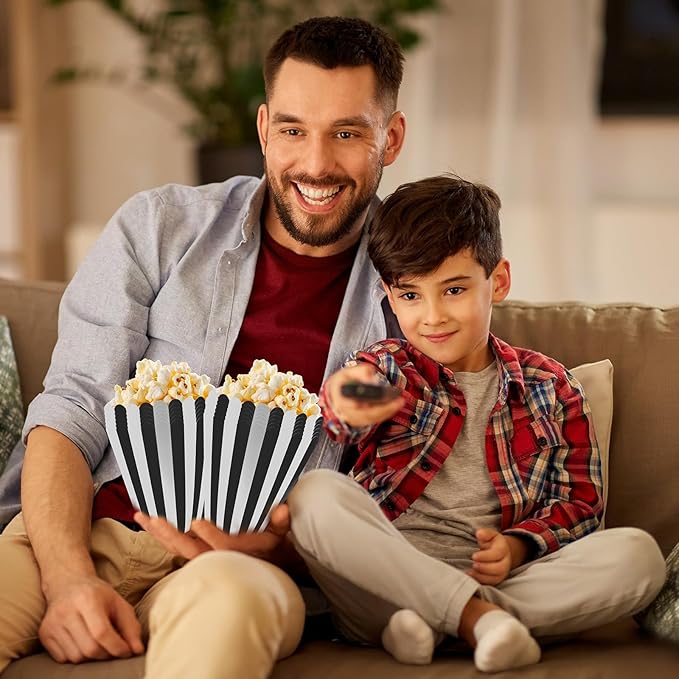 50 Pcs Popcorn Boxes Black and White Striped Cardboard Popcorn Container - Image 7