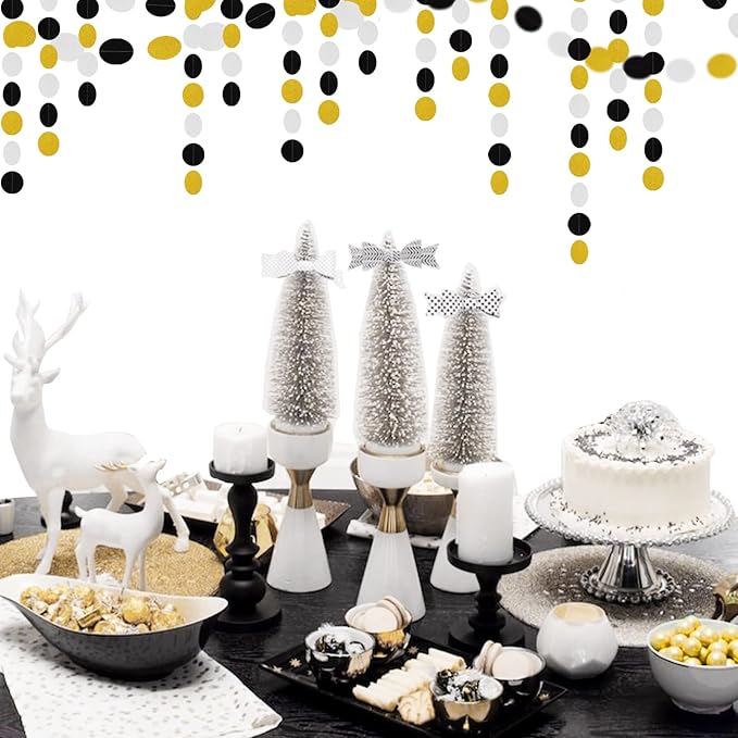 Silver Black Gold Party Decorations - 52Ft Paper Streamers Garland Banner - Image 5
