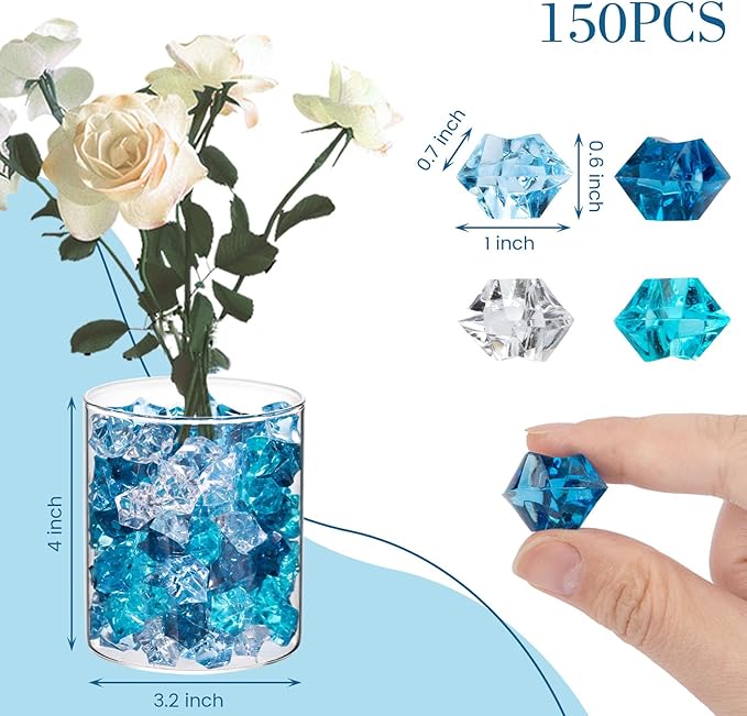 DomeStar 150PCS Fake Ice, Acrylic Blue Gems, Vase Fillers Fish Tank Rocks - Image 4