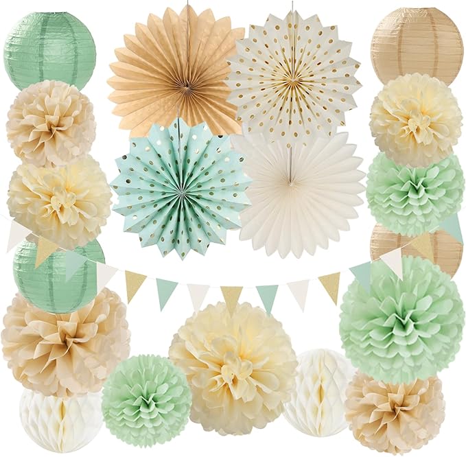 Sage-Green Champagne-Gold Baby Shower Party Decorations by Burgleda