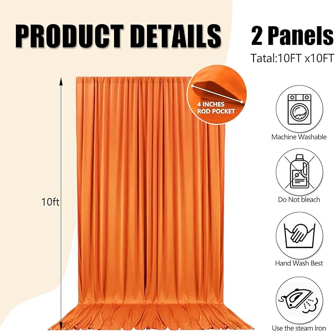 10ft x 10ft Orange Backdrop Curtains - Image 2