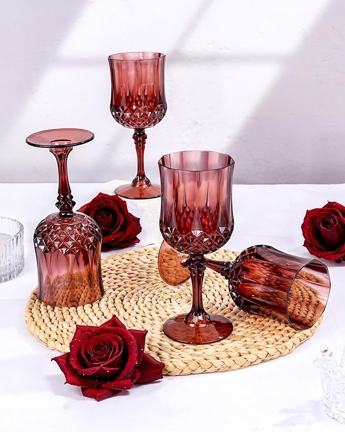 Ciaell 24PCS Burgundy Plastic Wine Glasses - 7 Oz Plastic Goblets - Image 7
