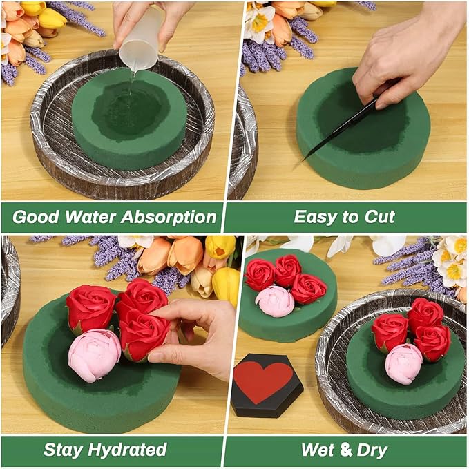 6 Pcs Round Floral Foam Blocks for Flower Arrangements Large Wet and Dry Green - Image 4