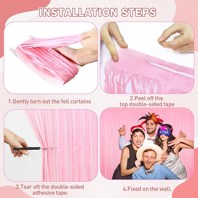 2Pack Foil Curtain Pastel Pink Backdrop Streamers Metallic Tinsel Fringe - Image 7