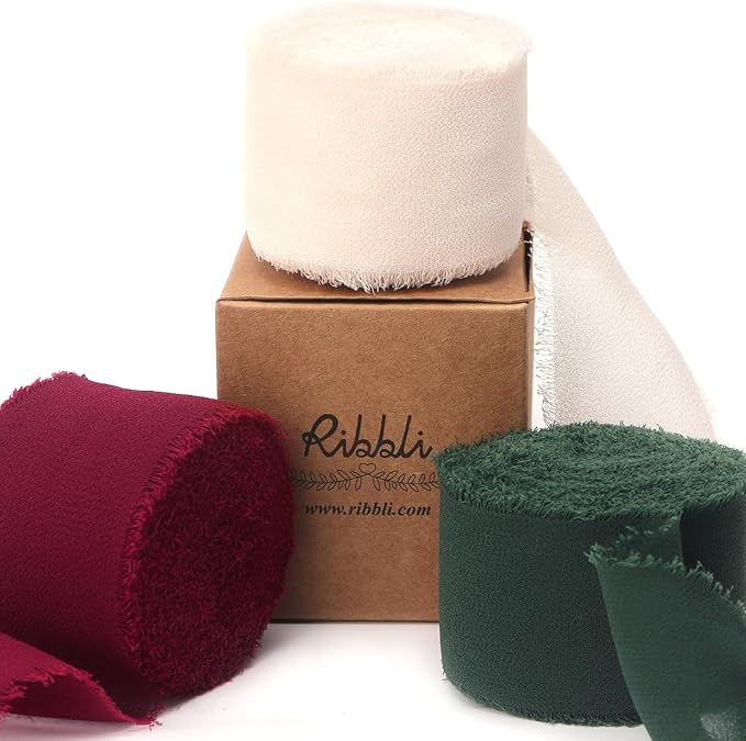 Ribbli Red Cream Green Christmas Ribbon 1.5 Inch x 3 Rolls Total 30 Yards by Ribbli