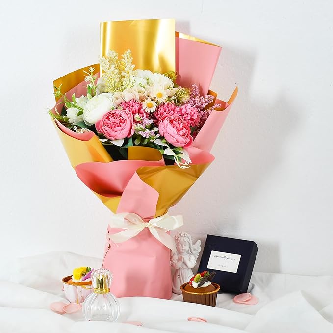 BEISHIDA 20Pcs Pink and Gold Double Sided Floral Wrapping Paper Matte - Image 6